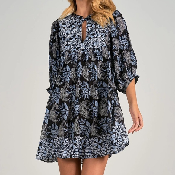 NWT $130 Sz S Elan Blur Black Costa Print Baby Doll Shift Dress - Picture 1 of 8